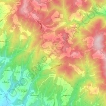 Topografische kaart Fonterutoli, hoogte, reliëf