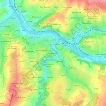 Topografische kaart Le Colombier, hoogte, reliëf