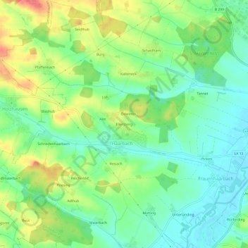 Topografische kaart Ellersberg, hoogte, reliëf