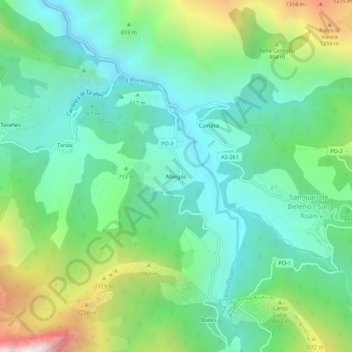 Topografische kaart Abiegos, hoogte, reliëf