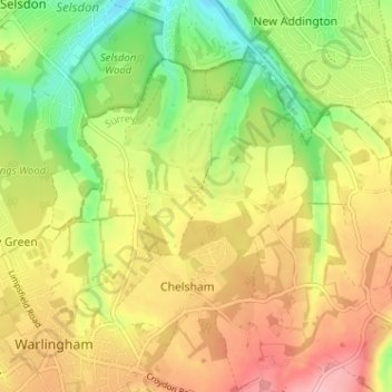 Topografische kaart Farleigh, hoogte, reliëf