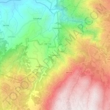 Topografische kaart Azeveda, hoogte, reliëf