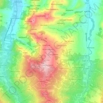 Topografische kaart Cassinassa, hoogte, reliëf