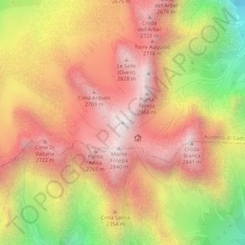 Topografische kaart Cimon del Froppa, hoogte, reliëf