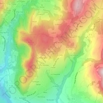 Topografische kaart Chez Verdet, hoogte, reliëf