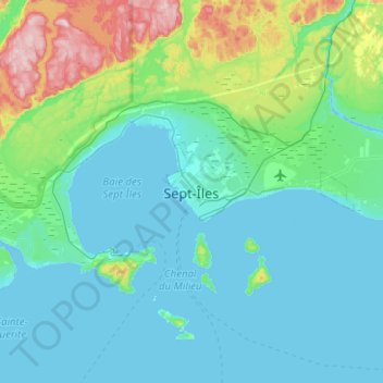 Topografische kaart Sept-Îles, hoogte, reliëf