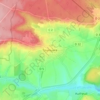 Topografische kaart Tourouvre, hoogte, reliëf