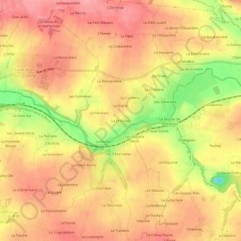 Topografische kaart La Prioulais, hoogte, reliëf
