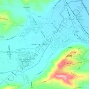 Topografische kaart Musone, hoogte, reliëf