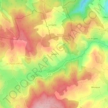 Topografische kaart Boirelac, hoogte, reliëf