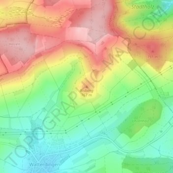 Topografische kaart Bisberg, hoogte, reliëf