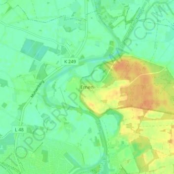 Topografische kaart Emen, hoogte, reliëf