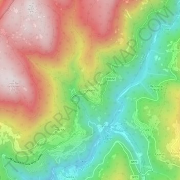 Topografische kaart Grauno, hoogte, reliëf