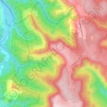 Topografische kaart Solpérière, hoogte, reliëf