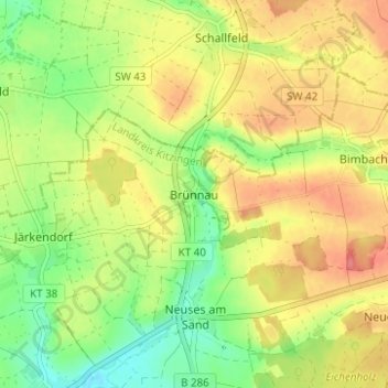 Topografische kaart Brünnau, hoogte, reliëf