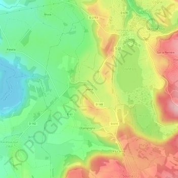 Topografische kaart Soyria, hoogte, reliëf
