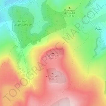 Topografische kaart Le Perche, hoogte, reliëf