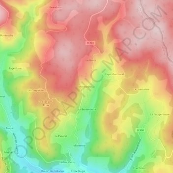 Topografische kaart Montcebroux, hoogte, reliëf