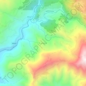 Topografische kaart Kumpur, hoogte, reliëf