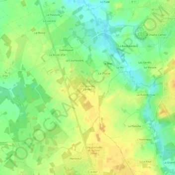 Topografische kaart Les Grandes Landes, hoogte, reliëf