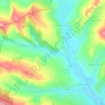 Topografische kaart Poduri, hoogte, reliëf