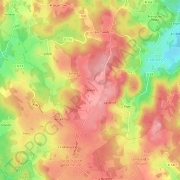 Topografische kaart Champs, hoogte, reliëf