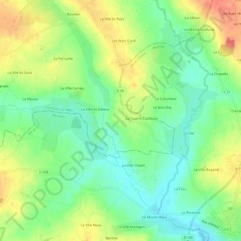 Topografische kaart Le Roz, hoogte, reliëf