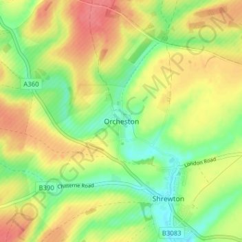 Topografische kaart Orcheston, hoogte, reliëf