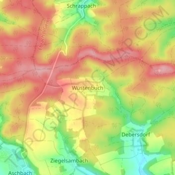 Topografische kaart Wüstenbuch, hoogte, reliëf