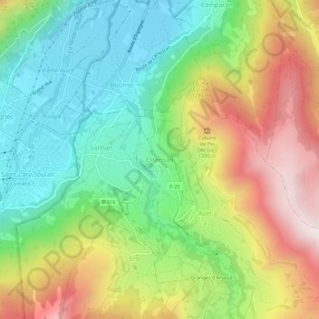 Topografische kaart Estensan, hoogte, reliëf
