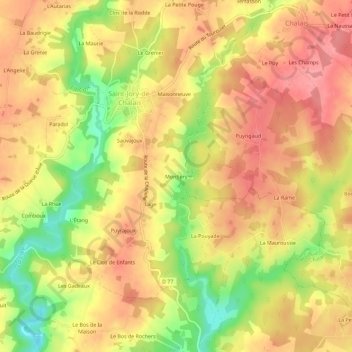 Topografische kaart Montléry, hoogte, reliëf