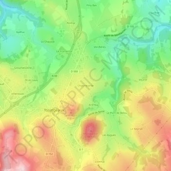 Topografische kaart Chatimbarbe, hoogte, reliëf