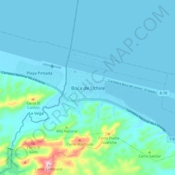 Topografische kaart Boca de Uchire, hoogte, reliëf