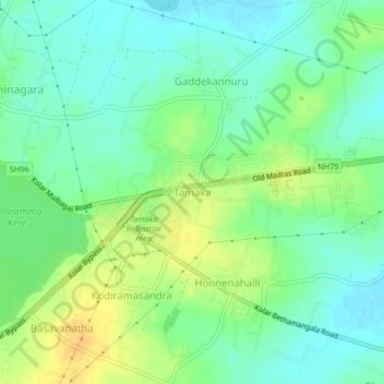 Topografische kaart Tamaka, hoogte, reliëf