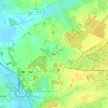 Topografische kaart Forst, hoogte, reliëf