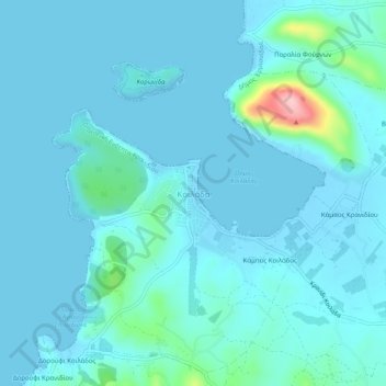 Topografische kaart Kilada, hoogte, reliëf