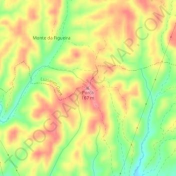 Topografische kaart Porca, hoogte, reliëf