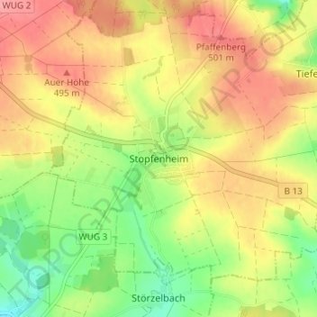 Topografische kaart Stopfenheim, hoogte, reliëf