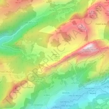 Topografische kaart Ubine, hoogte, reliëf