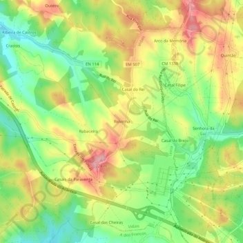 Topografische kaart Relvinha, hoogte, reliëf