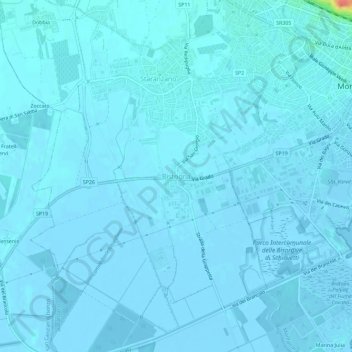 Topografische kaart Bistrigna, hoogte, reliëf