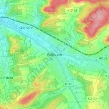 Topografische kaart Willsbach, hoogte, reliëf