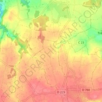 Topografische kaart Quéran, hoogte, reliëf