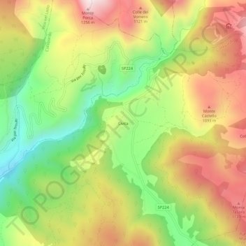 Topografische kaart Civita, hoogte, reliëf