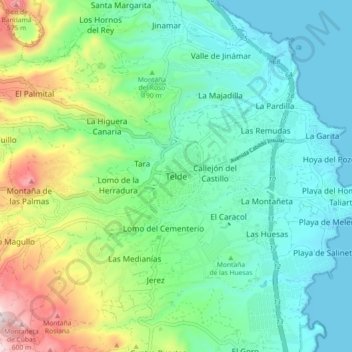 Topografische kaart Telde, hoogte, reliëf
