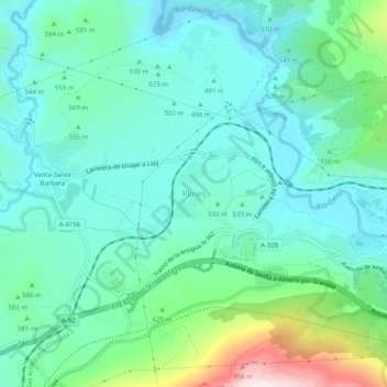 Topografische kaart Plines, hoogte, reliëf