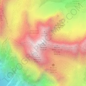 Topografische kaart Punta Sorapiss, hoogte, reliëf