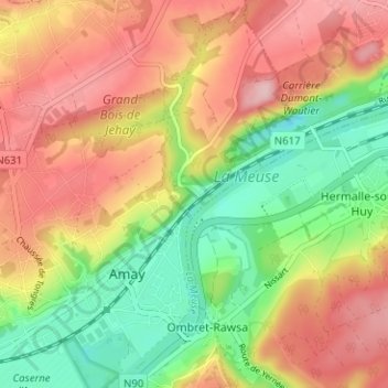 Topografische kaart Flône, hoogte, reliëf