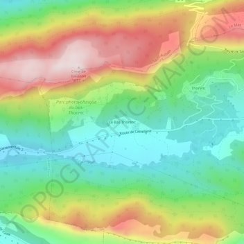 Topografische kaart Le Bas Thorenc, hoogte, reliëf