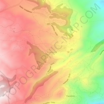 Topografische kaart Kryoneri, hoogte, reliëf